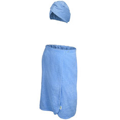 Махровый комплект для женщин Банные штучки голубой 2 предмета (33516) накидка+чалма