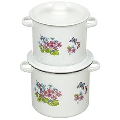 Набор эмалированной посуды Сибирские товары Фиалка 20 N20B24 (кастрюля 3.5+5.5 л), 4 предмета СтальЭмаль