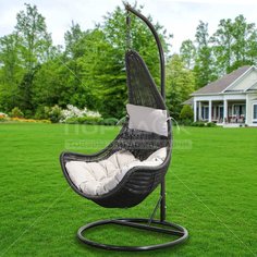 Качели садовые Кокон TZF-H020-A200H-7 черный ротанг с серой подушкой