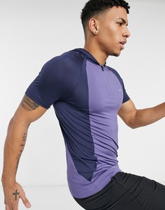 Облегающая спортивная футболка с контрастными вставками и капюшоном ASOS 4505-Голубой