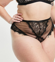 Стринги с завышенной талией и кружевом с ресничками ASOS DESIGN Curve Belle-Черный цвет