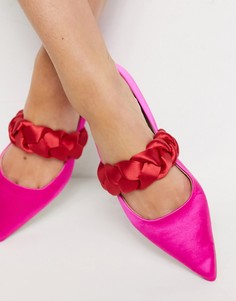 Розово-красные атласные балетки в стиле Мэри Джейн с острым носком и декоративным ремешком ASOS DESIGN Liberty-Розовый цвет