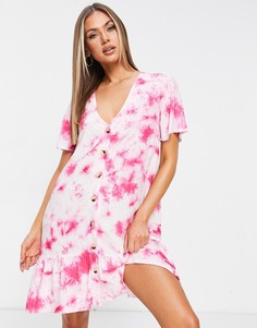 Пляжное платье на пуговицах с розовым принтом тай-дай Influence-Многоцветный