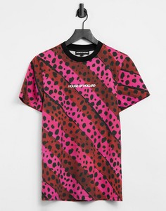 Полосатая розовая oversized-футболка с гепардовым принтом House Of Holland-Розовый цвет