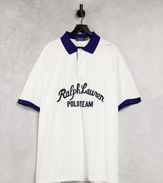 Белая футболка-поло из пике с контрастным воротником и логотипом с надписью Polo Ralph Lauren Big & Tall-Белый