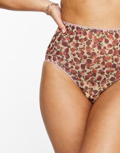 Красные сетчатые трусы из переработанного материала с завышенной талией и цветочным принтом Monki Birgit-Красный