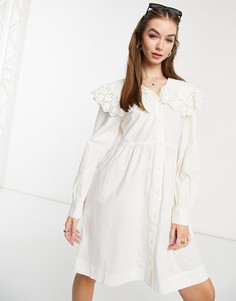 Белое платье мини с круглым воротником и вышивкой ришелье Y.A.S-Белый