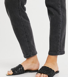 Черные шлепанцы из плетеной искусственной кожи для широкой стопы River Island Wide Fit-Черный цвет