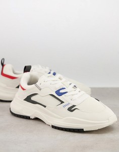 Белые кроссовки с красными темно-синими вставками Bershka-Белый