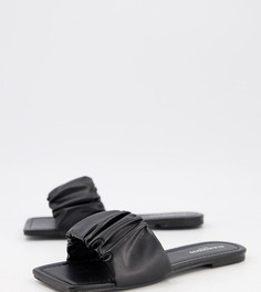Черные присборенные шлепанцы для широкой стопы Glamorous Wide Fit-Черный цвет