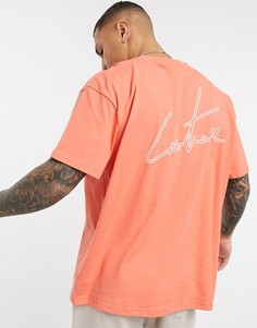 Свободная коралловая футболка с принтом The Couture Club-Розовый цвет