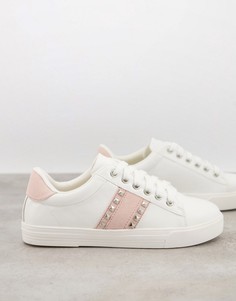 Бело-розовые кроссовки на плоской платформе с заклепками Schuh Melissa-Белый
