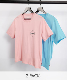 Набор из 2 футболок розового и голубого цветов в современном винтажном стиле с круглым логотипом Levis – эксклюзивно для ASOS-Многоцветный