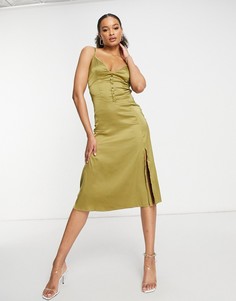 Атласное платье миди фисташкового цвета NaaNaa-Зеленый цвет