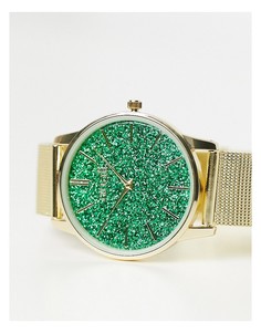 Зеленые часы с золотистым сетчатым браслетом Anaii-Золотистый