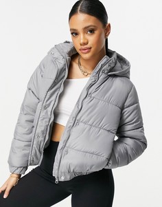 Серая дутая куртка с капюшоном Missguided-Серый