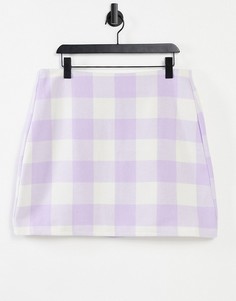 Сиреневая юбка мини в клетку (от комплекта) Noisy May-Фиолетовый цвет