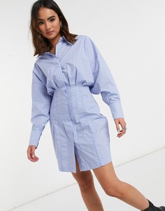 Платье-рубашка мини со сборками на талии и принтом в полоску Object-Многоцветный