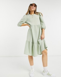 Ярусное свободное платье миди шалфейно-зеленого цвета Only-Зеленый цвет