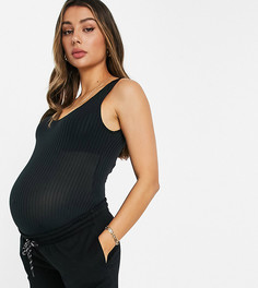 Черный боди для будущих мам с овальными вырезом горловины и глубоким вырезом на спине Flounce Maternity-Черный цвет
