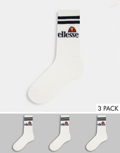 Набор из 3 пар белых носков с полосками и логотипом ellesse-Белый