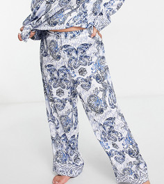 Атласные пижамные брюки синего цвета с принтом пейсли от комплекта River Island Plus-Голубой
