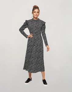Черное платье миди с принтом Miss Selfridge-Черный цвет