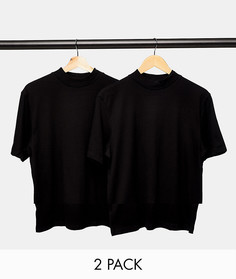 Набор из 2 черных футболок с высоким воротником Topman-Многоцветный
