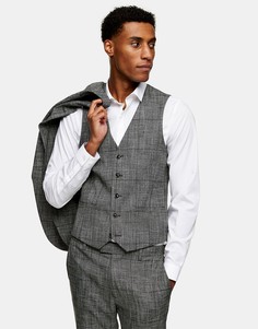 Серый зауженный жилет в клетку Topman
