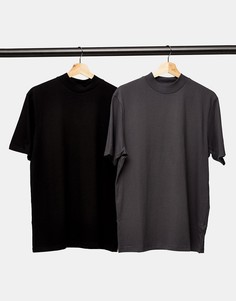 2 футболки черного и серого цвета с высоким воротом Topman-Многоцветный
