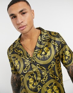 Атласная рубашка с принтом в стиле барокко от комплекта Urban Threads-Черный цвет