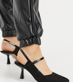 Черные туфли для широкой стопы в стиле Мэри Джейн на среднем каблуке с заостренным носком ASOS DESIGN Wide Fit Sapphire-Черный цвет