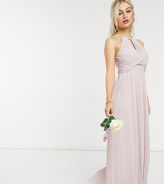 Серовато-бежевое плиссированное платье макси с запахом TFNC Petite Bridesmaid-Розовый цвет
