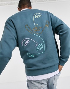 Oversized-свитшот из органического хлопка с принтом в рисованном стиле ASOS DESIGN-Голубой