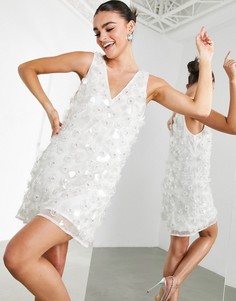 Белое платье мини А-силуэта с объемной цветочной отделкой ASOS EDITION-Белый