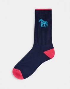 Темно-синие носки с контрастным логотипом-зеброй PS Paul Smith-Темно-синий