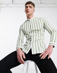 Приталенная рубашка в полоску с воротником на пуговице Devils Advocate-Зеленый цвет