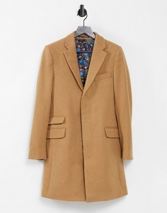 Однобортное длинное пальто из материала с добавлением шерсти Gianni Feraud-Коричневый цвет