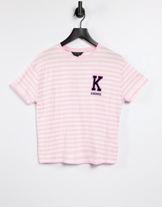 Свободная розовая футболка в полоску с надписью «Kindness» в университетском стиле New Look-Розовый цвет
