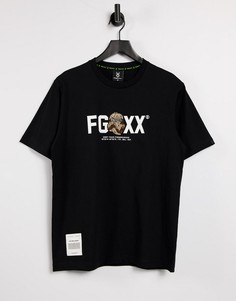 Черная футболка с крупным принтом логотипа Fingercroxx-Черный цвет