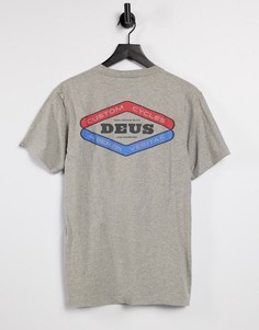 Серая меланжевая футболка с логотипом и принтом на спине Deus Ex Machina-Серый
