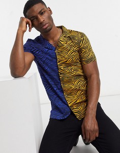 Рубашка из комбинированного материала с зебровым принтом и короткими рукавами Another Influence-Многоцветный