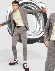 Бордовые классические брюки с узором «в елочку» ASOS DESIGN (от костюма)-Красный