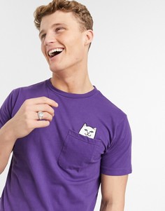 Фиолетовая футболка с изображением кота Нермала на кармане RIPNDIP-Фиолетовый цвет