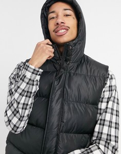 Черный дутый жилет с капюшоном ASOS DESIGN-Черный цвет