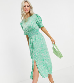 Зеленое платье миди с цветочным принтом Influence Petite-Зеленый цвет