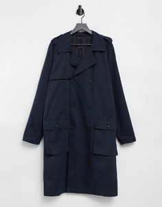 Темно-синий двубортный тренч ASOS DESIGN