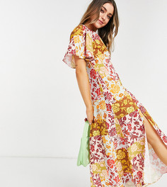 Эксклюзивное платье миди с расклешенными рукавами и контрастным цветочным принтом John Zack-Многоцветный