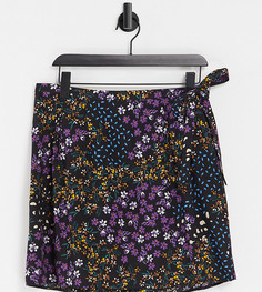 Мини-юбка с запахом, завязкой сбоку и цветочным принтом ASOS DESIGN Curve-Многоцветный