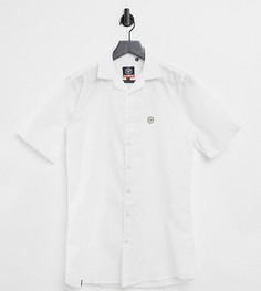 Белая рубашка из ткани с добавлением льна с короткими рукавами и отложным воротником с лацканами Le Breve Tall-Белый